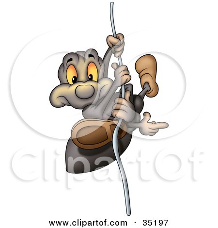 Clipart Illustration of a Sneaky Spider Sliding Down A String And Pointing Right by dero