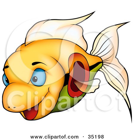 Clipart Illustration of a Happy Yellow Fish With Blue Eyes And Green And Orange Markings by dero
