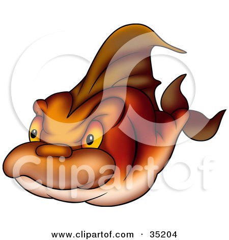 Clipart Illustration of a Grumpy Brown And Orange Fish With Yellow Eyes by dero