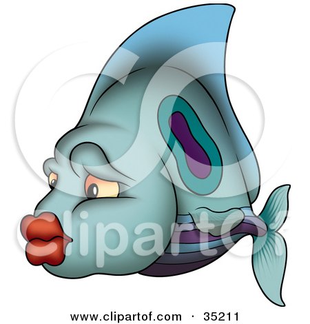 Clipart Illustration of a Blue, Green And Purple Fish With Big Red Lips by dero