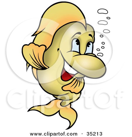 Clipart Illustration of an Energetic Green Fish With Bubbles, Dancing by dero