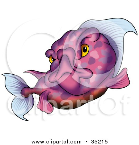 Clipart Illustration of a Grouchy Purple Patterned Fish With Yellow Eyes, Glaring At The Viewer by dero