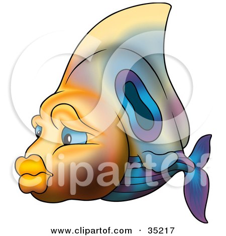 Clipart Illustration of a Gradient Orange, Purple And Blue Fish With A Big Fin And Lips by dero