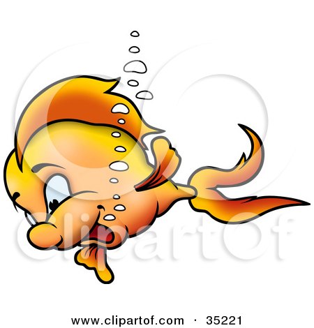 Clipart Illustration of a Happy Young Goldfish Swimming by dero