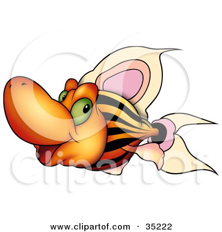 Clipart Illustration of a Gradient Yellow And Orange Fish With Stripes And Big Fins by dero