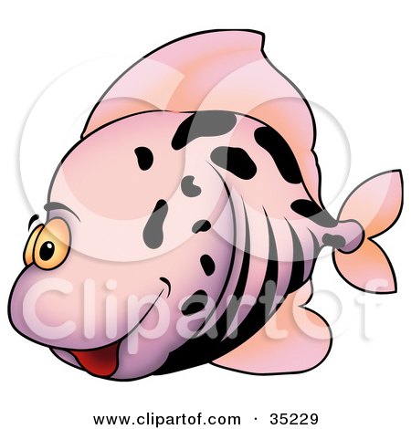 Clipart Illustration of a Goofy Purple Fish With Black Stripes And Spots by dero