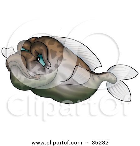 Clipart Illustration of a Gradient Green And Brown Fish With Faint Markings And Blue Eyes by dero