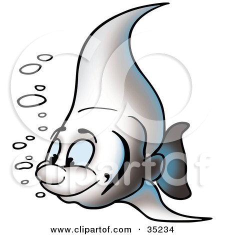 Clipart Illustration of a Happy Gray And Blue Angelfish With Bubbles by dero