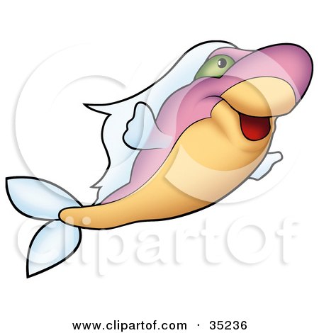 Clipart Illustration of a Happy Purple Fish With White Fins And An Orange Belly by dero