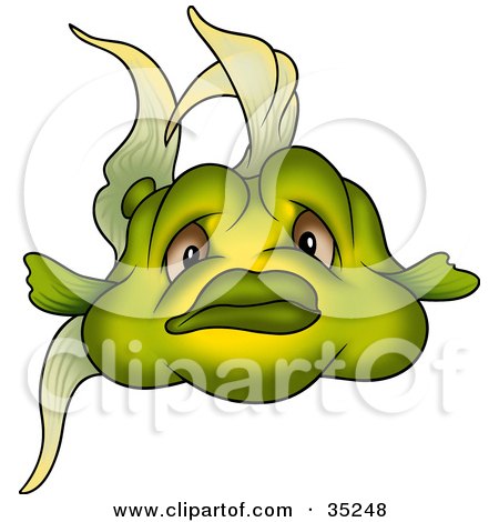 Clipart Illustration of a Chubby Green Fish With Brown Eyes, Facing The Viewer by dero