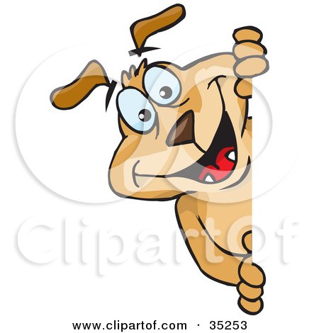 Clipart Illustration of an Energetic Dog Looking Around A Corner, A Big Smile On His Face by Dennis Holmes Designs