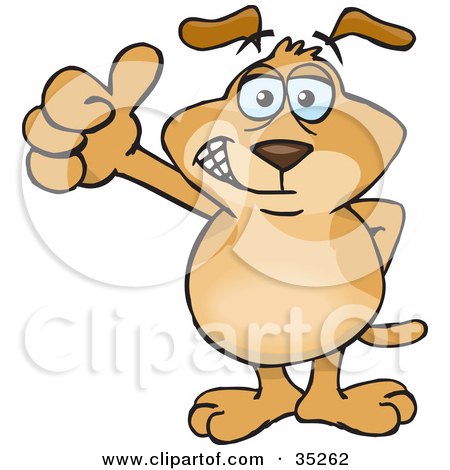 Clipart Illustration of a Hip Brown Dog Smiling And Giving The Thumbs Up Or Hitchhiking by Dennis Holmes Designs