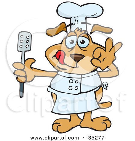 Clipart Illustration of a Kitchen Chef Dog Holding A Spatula And Gesturing After Tasting His Food by Dennis Holmes Designs