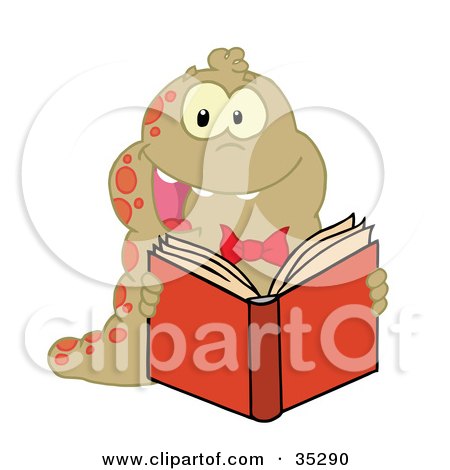 Clipart Illustration of an Energetic Brown And Red Spotted Worm Reading A Book by Hit Toon