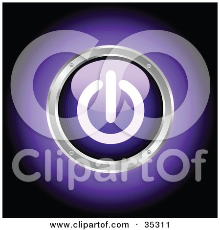 Clipart Illustration of a Glowing Purple Power Button Rimmed In Chrome by KJ Pargeter