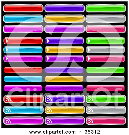 Clipart Illustration of a Web Design Set Of Colorful Black And White Web Icons, Some With Rss Symbols Or Arrows by KJ Pargeter