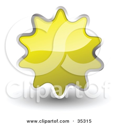 Clipart Illustration of a Shiny, Yellow, Starburst Shaped Web Design Internet Button Or Icon by KJ Pargeter