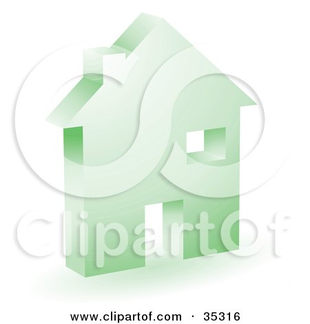 Clipart Illustration of a Green Home Icon With A Doorway, Chimney And Window by KJ Pargeter