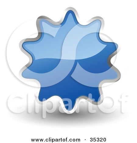 Clipart Illustration of a Shiny, Blue, Starburst Shaped Web Design Internet Button Or Icon by KJ Pargeter