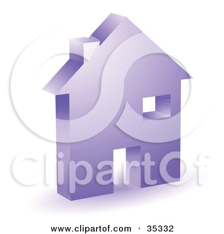 Clipart Illustration of a Purple Home Icon With A Doorway, Chimney And Window by KJ Pargeter