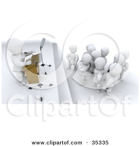 Clipart Illustration of 3d White Characters Listening To A Speaker  by KJ Pargeter