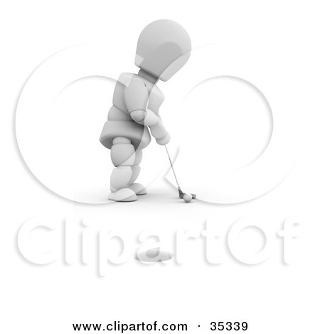 Clipart Illustration of a 3d White Character On A Golf Course Trying To Get The Ball In The Hole by KJ Pargeter