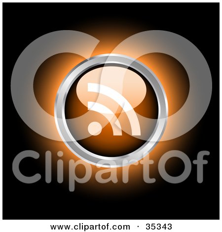 Clipart Illustration of a Glowing Orange RSS Icon Or Button On A Black Background by KJ Pargeter