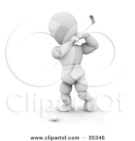 Clipart Illustration of a 3d White Character Swinging A Golf Club On A Course by KJ Pargeter