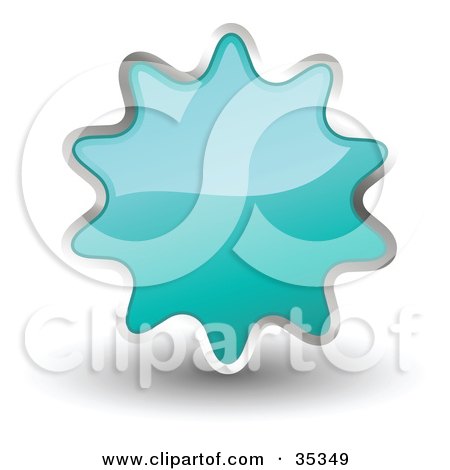 Clipart Illustration of a Shiny, Turquoise Blue, Starburst Shaped Web Design Internet Button Or Icon by KJ Pargeter