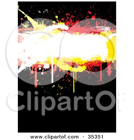 Clipart Illustration of a White, Yellow And Red Dripping Grungy Text Box On A Black Background by KJ Pargeter