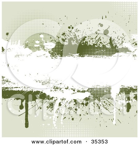 Clipart Illustration of a Grungy Background With A White And Green Splattered Text Box Ready For Text by KJ Pargeter
