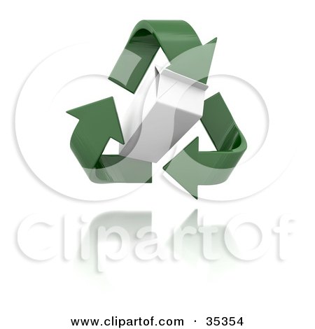 Clipart Illustration of Green Recycle Arrows Around A Hovering Carton by KJ Pargeter