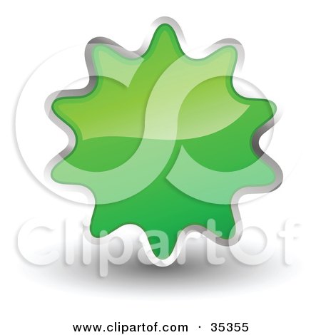 Clipart Illustration of a Shiny, Green, Starburst Shaped Web Design Internet Button Or Icon by KJ Pargeter