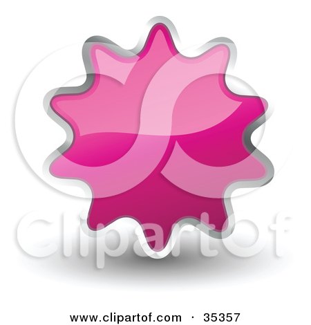 Clipart Illustration of a Shiny, Pink, Starburst Shaped Web Design Internet Button Or Icon by KJ Pargeter