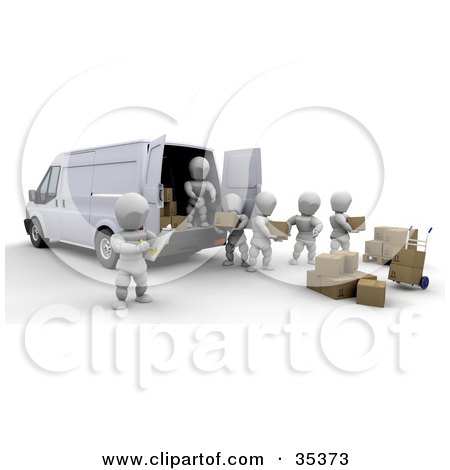 Clipart Illustration of 3d White Characters Being Supervised While Loading Boxes In A Delivery Van  by KJ Pargeter