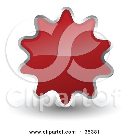 Clipart Illustration of a Shiny, Deep Red, Starburst Shaped Web Design Internet Button Or Icon by KJ Pargeter