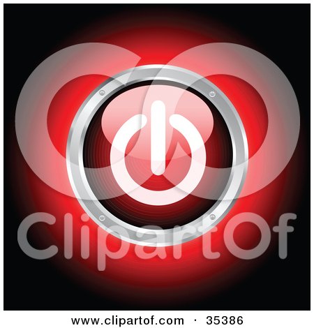 Clipart Illustration of a Glowing Red Power Button Rimmed In Chrome by KJ Pargeter