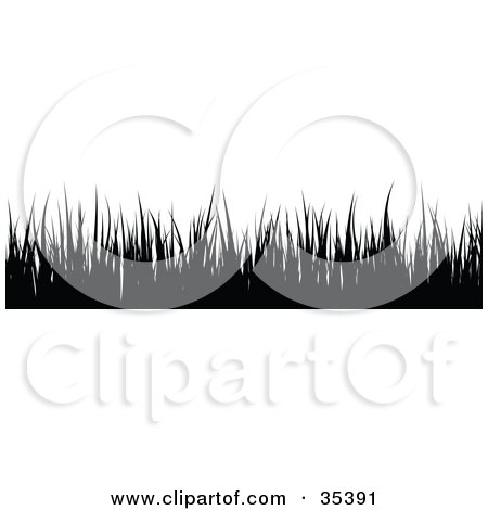Clipart Illustration of a Border Of Black Silhouetted Blades Of Grass by KJ Pargeter