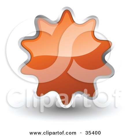 Clipart Illustration of a Shiny, Orange, Starburst Shaped Web Design Internet Button Or Icon by KJ Pargeter