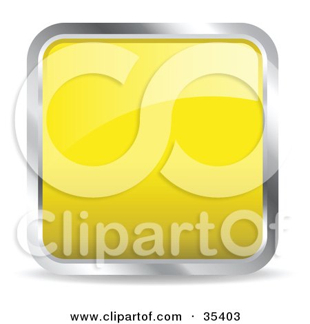 Clipart Illustration of a Shiny, Yellow, Square, Chrome Rimmed Internet Icon Or Button by KJ Pargeter