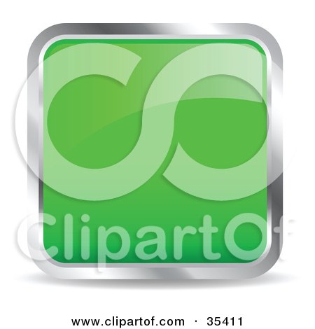 Clipart Illustration of a Shiny, Green, Square, Chrome Rimmed Internet Icon Or Button by KJ Pargeter