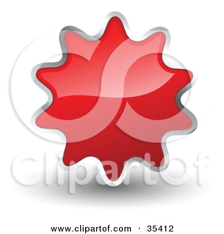 Clipart Illustration of a Shiny, Red, Starburst Shaped Web Design Internet Button Or Icon by KJ Pargeter