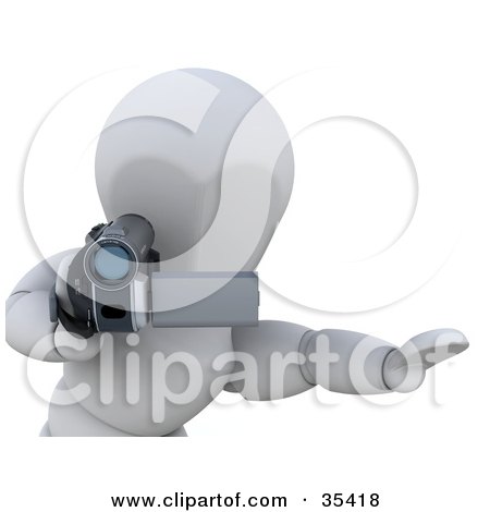 Clipart Illustration of a 3d White Character Using A Compact Cam Corder by KJ Pargeter