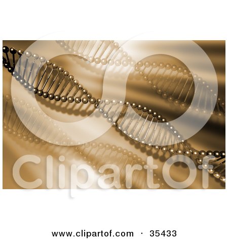 Clipart Illustration of Clear And Blurred Strands Of DNA Over A Golden Blurred Background  by KJ Pargeter