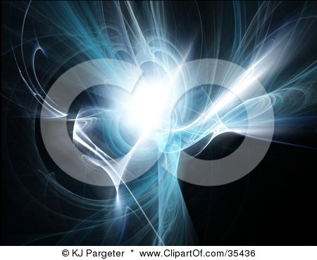 Clipart Illustration of a Blue Bursting Fractal Vortex Of Light On A Black Background by KJ Pargeter