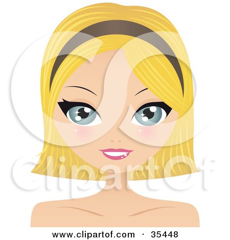 Clipart Illustration of a Pretty, Blue Eyed, Blond Caucasian Woman Wearing A Headband And Smiling by Melisende Vector