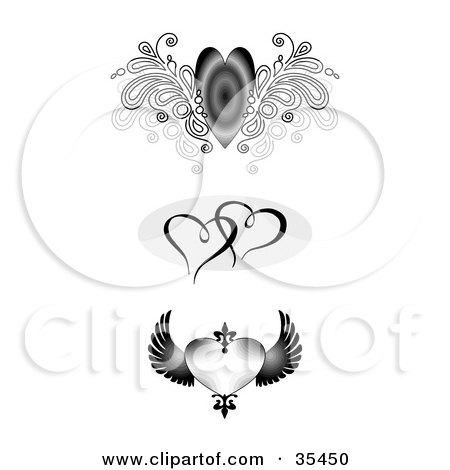 Clipart Illustration of a Set Of Winged And Entwined Hearts by C Charley-Franzwa