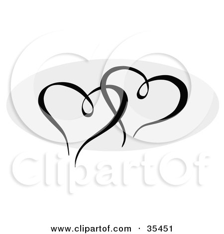 Clipart Illustration of Two Black Hearts Entwined Over A Gray Oval by C Charley-Franzwa