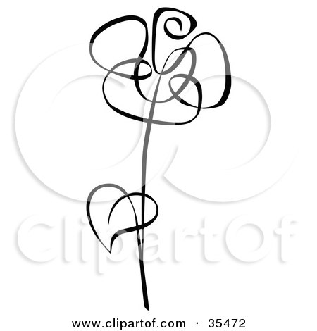 Clipart Illustration of a Black Rose With A Single Leaf On The Stem by C Charley-Franzwa