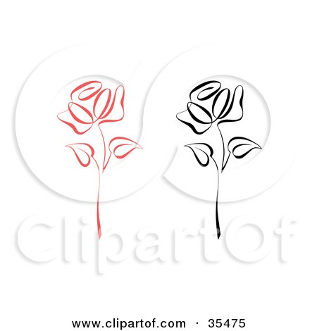 Clipart Illustration of Red And Black Roses With Two Leaves On The Stems by C Charley-Franzwa